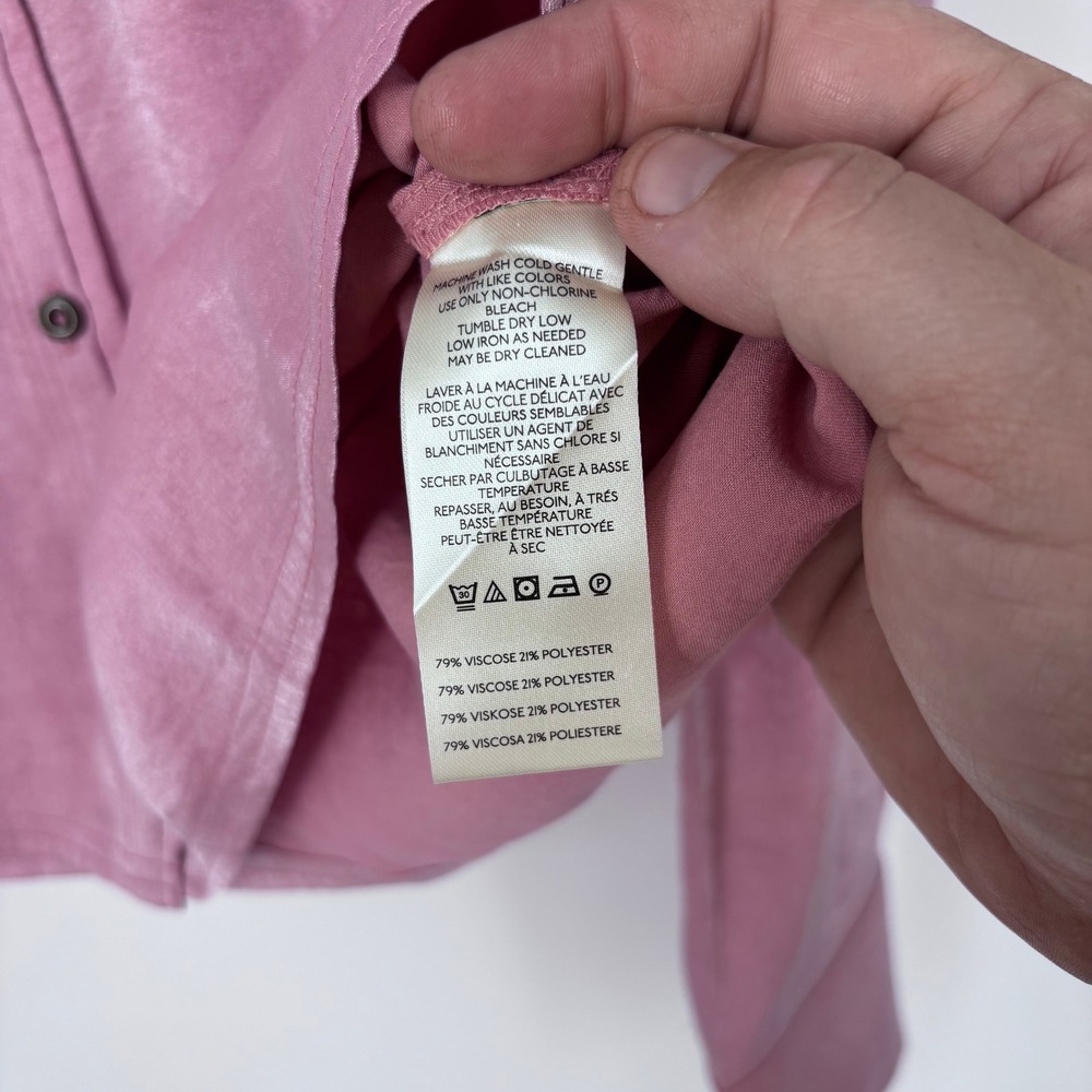 PILCRO Liquid Shine Button Down Shirt Womens XL Pink Shimmer Anthropologie Top - Picture 3 of 7